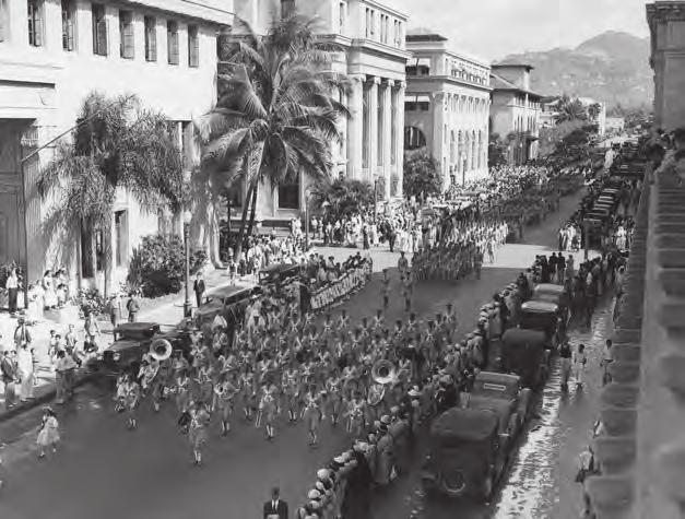 Fig. 6. Damien s remains are carried to Honolulu Harbor via Bishop Street, February 3, 1936.