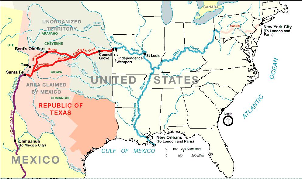 TRAIL BLAZING SANTÉ FE Mexico s Independence from Spain, Texas, and war with Mexico all provided opportunities Lands around Texas was great for cattle ranching Trail ended at the Rio Grand river -