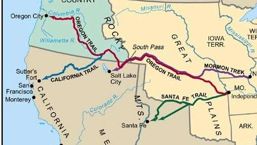 TRAIL BLAZING OREGON TRAIL & (CALIFORNIA TRAIL) These trails are used to travel out west; the route is one of VERY few practical ways to cross the rough terrain (desert & Rocky Mountains) From 1841