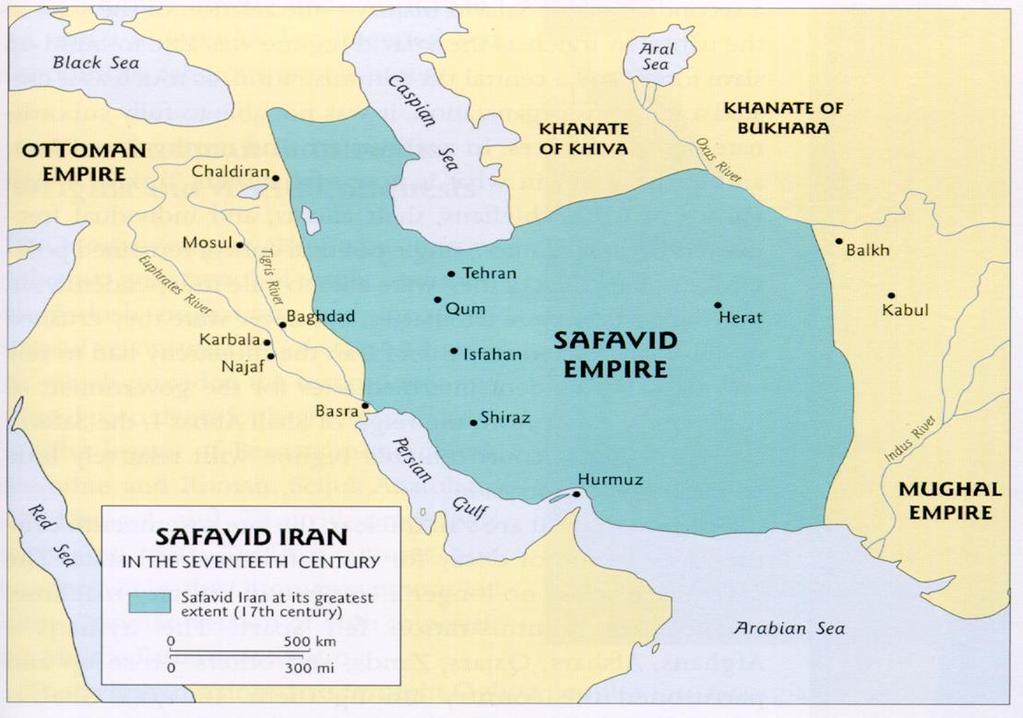 The Safavid Empire (present day Iran) was sandwiched between Ottomans and
