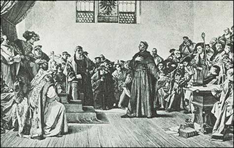 Edict of Worms In 1521 Catholic Emperor Charles the V of the Holy Roman Empire who rules what is now Germany puts Luther on trial in German city of