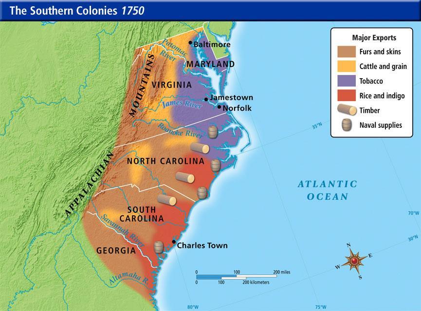 farming, tobacco, rice, indigo, cotton, naval stores -Whites became the minority in SC -NC drew the unhappy post-indentured servants Georgia - James