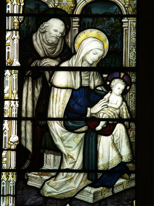 This detail, left, is from the East window which commemorates Squire Fox who built this church.