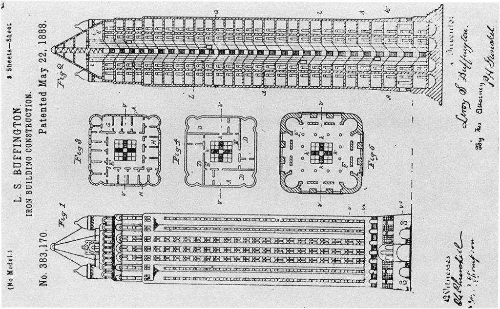 (No Model.) Sheets-Sheet $ L. BSUFFINGTON. S (N1o Model.)5 L. S. BUFFINGTON. IRON CONSTRUOTION. BUILDINO Patented May 22, 1888.