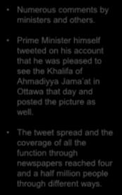 The Canadian Tour Tweet from Prime Minister I have cited some examples from the function in the parliament.