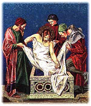 FOURTEENTH STATION Jesus is Laid in the Tomb Joseph of Arimathea took the body of Jesus, and wrapping it in a clean linen cloth he laid it in his new tomb, which he had hewn out of rock.
