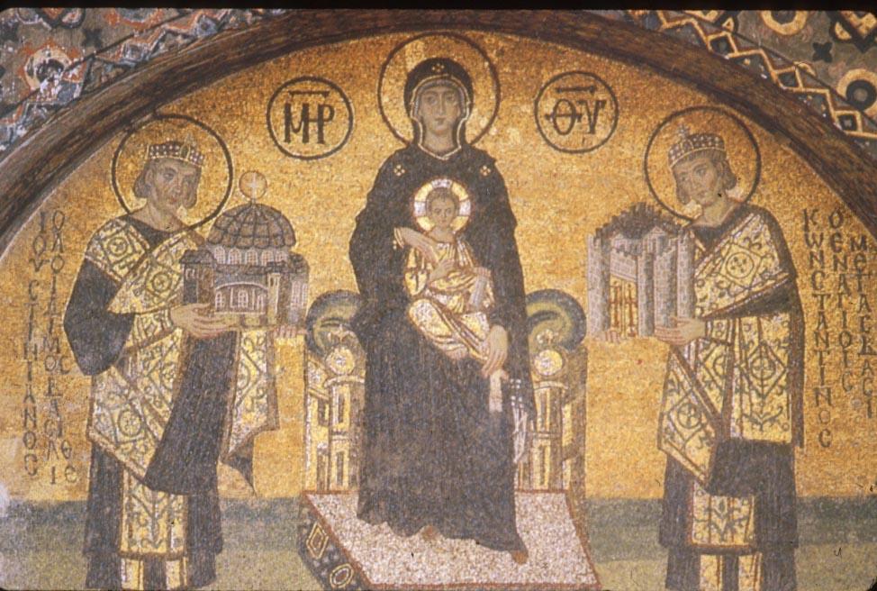 Mosaic depicting Justinian (left) presenting model of church of Hagia Sophia to
