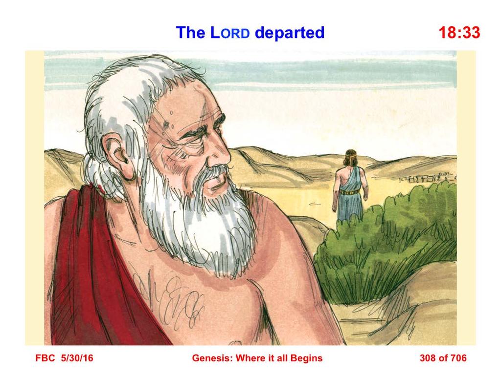33 As soon as He had finished speaking to Abraham the LORD departed, and Abraham returned to his place (Gen. 18:33).