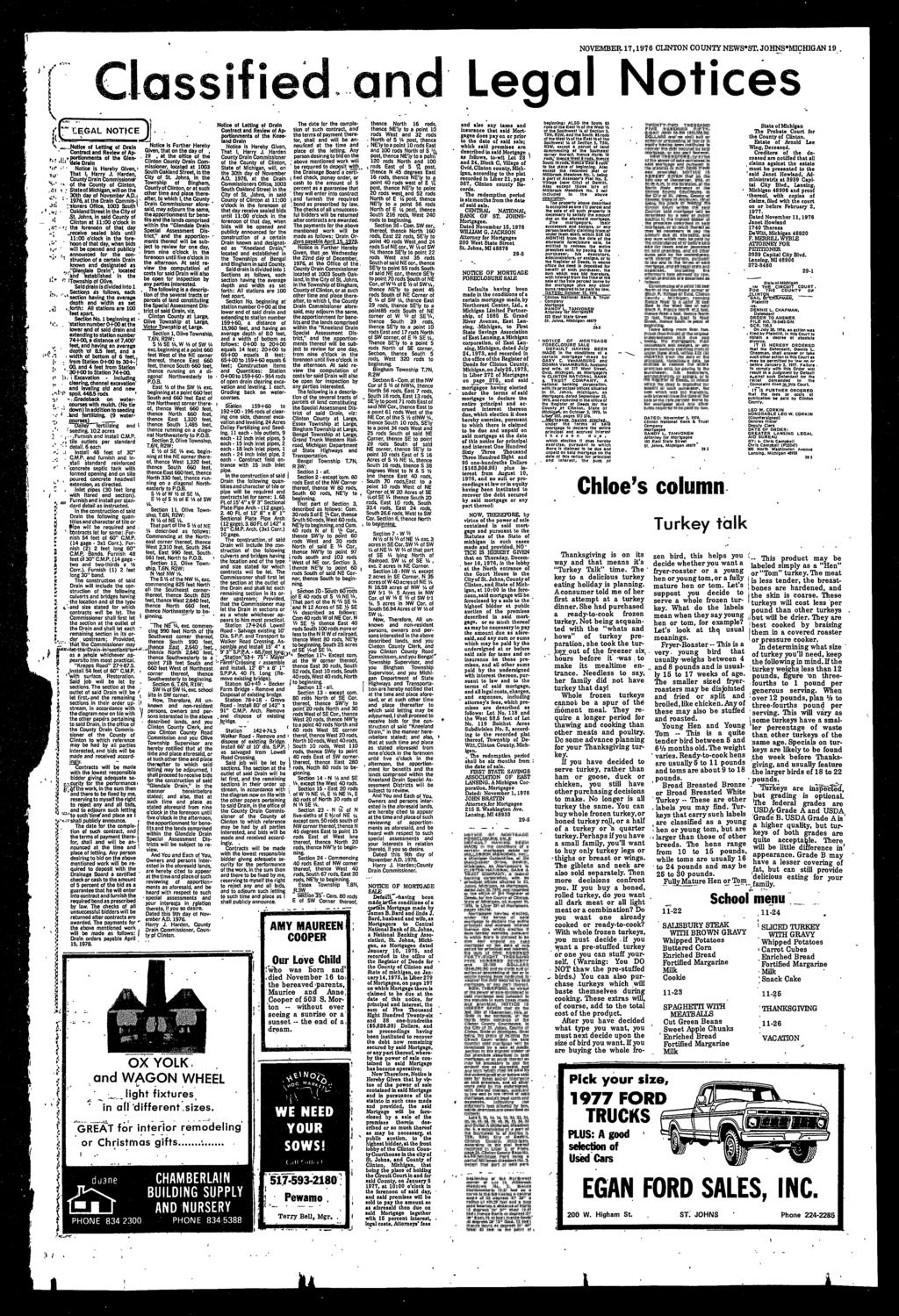 NOVEMBER.17,1976 CLINTON COUNTYNEWS*ST.JOHNS*MICHIGAN 19. tefcal NOTICE V*... *> 1 Jtl t Ttat?