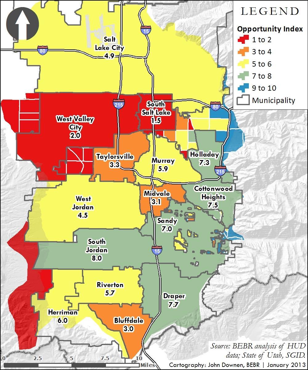 Figure 2 Opportunity Index by City and Unincorporated Tract in Salt Lake County S A L