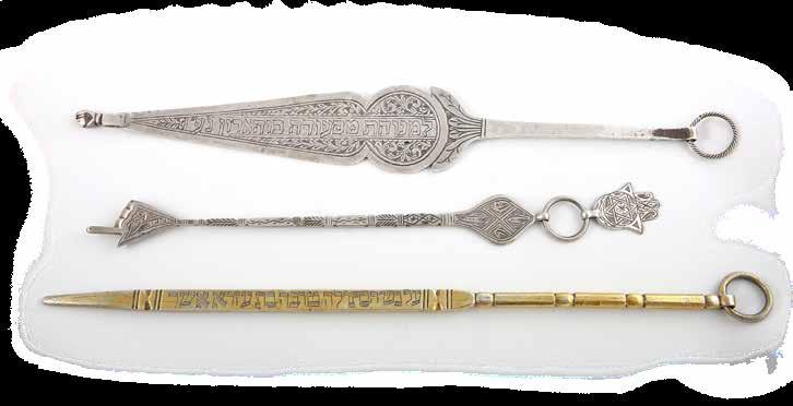 חפצי יודאיקה וכתובות Ritual Items & Ketubot 63 Collection of [3] Torah Pointers. Silver and Brass [?]. North Africa, 19 20th Century [3] Torah scroll pointers. North Africa, 19th 20th century.
