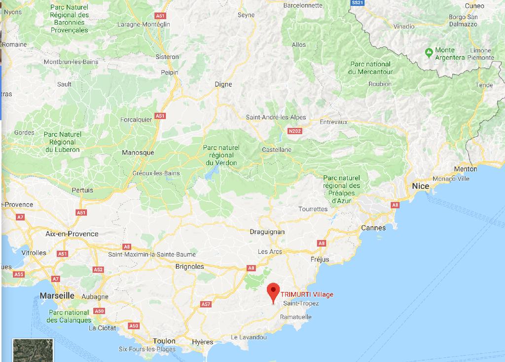 Getting here Trimurti Village - Cogolin - South of France Accessible from Marseilles, Nice or Toulon by train or car There is a
