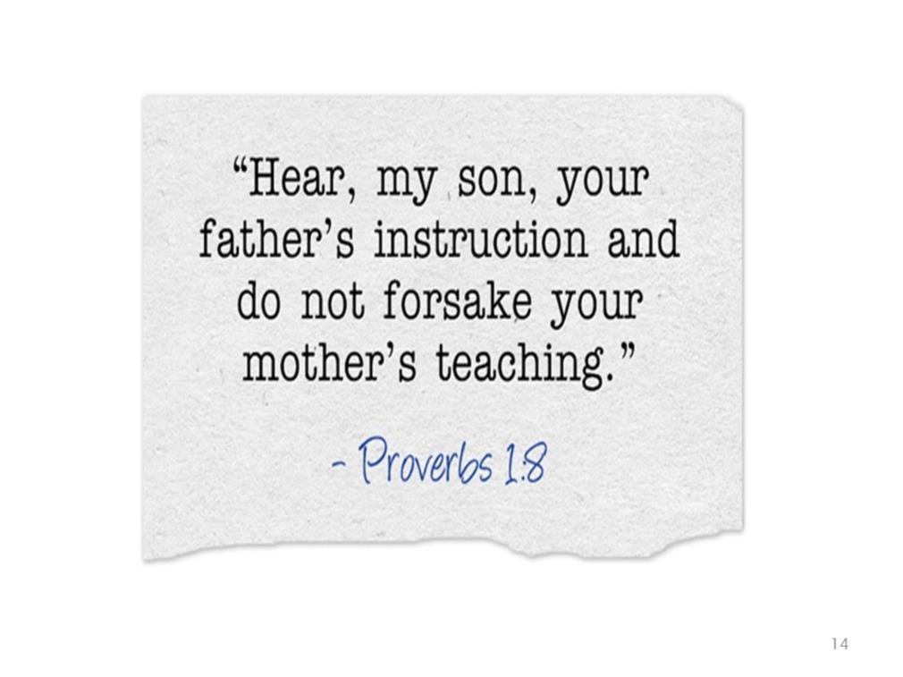 Let s read this aloud together. What does that mean? The Book of Proverbs is the book that the Jewish people use to train their children in the ways of right living.
