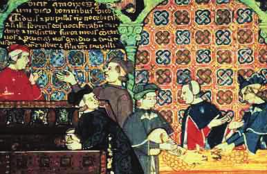 This medieval illustration portrays aspects of banking and finance. Banking. Another new business system of the later Middle Ages was banking.