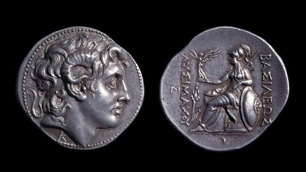 Coin with head of Alexander ca. 305-281BCE This coin was issued by Lysimachus, the former general of Alexander the Great.