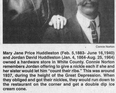 , TN Father: Jordan Fleming Huddleston (1825-1918) Mother: Mary "Polly" Bradford (1824-1904) Buried: Salem Cemetery, Cookeville, Putnam Co., TN Mary Jane (Price) Huddleston b.