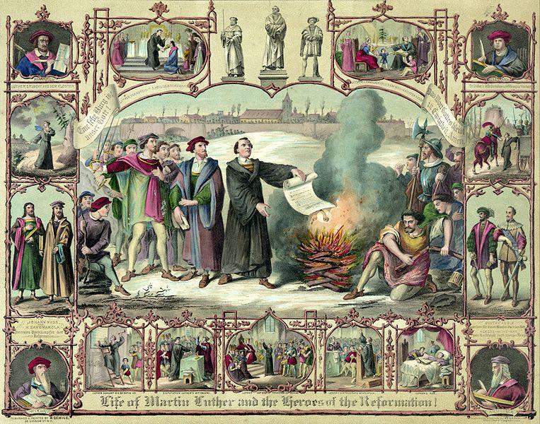 PROTESTANT REFORMATION PRIMARY SOURCES LITHOGRAPH- 1874 1) The bottom of the lithograph reads, Life of Martin Luther and the Heroes of the Reformation!
