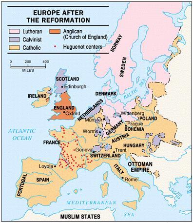 MAP AFTER THE PROTESTANT REFORMATION 1. To which type of Protestantism did England convert? 2. Name three countries who remained Catholic after the Protestant Reformation. 3.