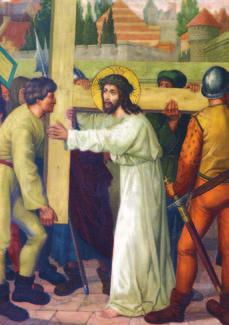Fifth Station Simon of Cyrene Helps Jesus Carry the Cross The king whom we follow and who accompanies us is a king who loves even to the cross and who teaches us to serve and to love.