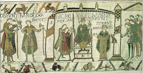 Crowning of Harold, Edward s brother-in-law, as king; Normans