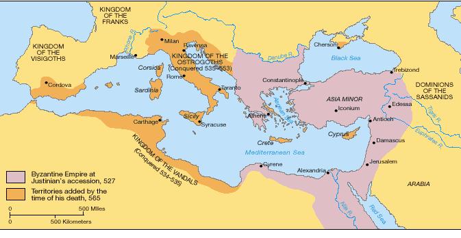 About 50 years after the fall of Rome, Byzantine Emperor