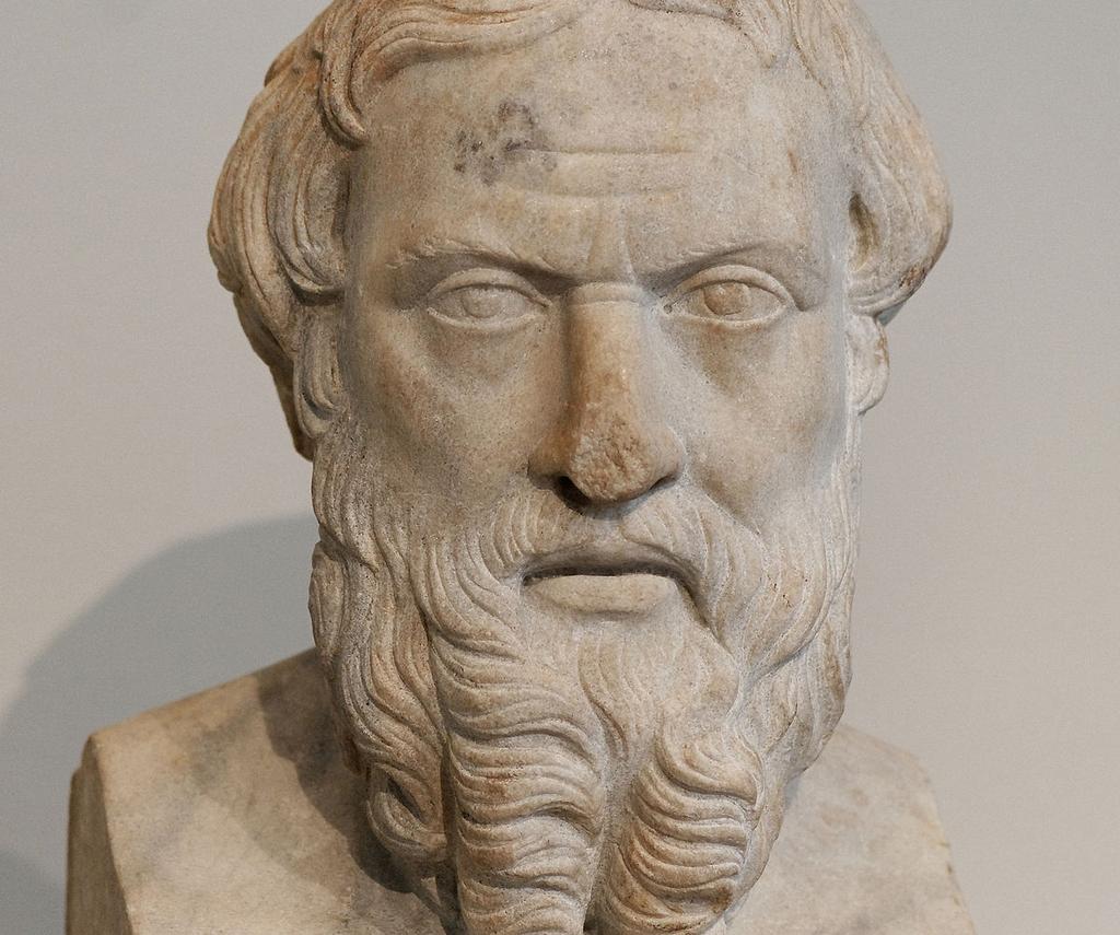 A stone bust of Herodotus (484-425 BC) (above) person went to heaven when they died became a common, pagan teaching.