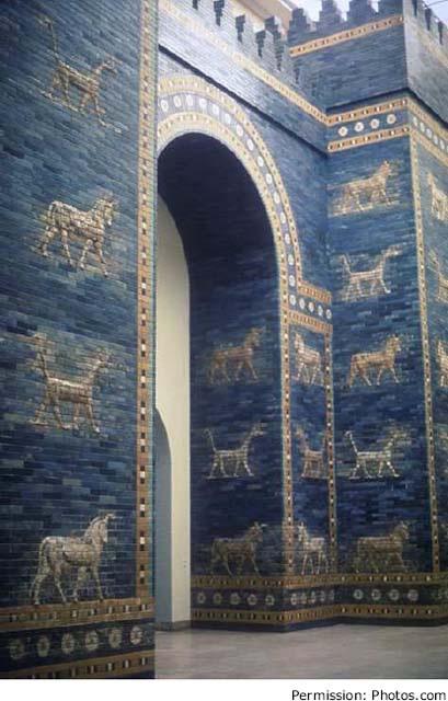 The Ishtar Gate, also known as the Gate to Babylon, was reconstructed in the late 20th century on its original site in Iraq.