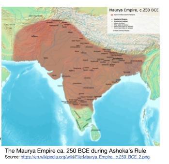 Contextualize Watch the video Ashoka the Great from Mocomi Kids and read the text below then answer the questions that follow. The Mauryan Empire ruled parts of India from 321 BCE until 185 BCE.