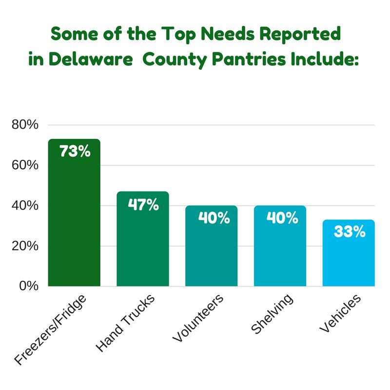 Delaware County Results and Background Of all of the SEPA counties, Delaware County food pantries requested fresh fruits and vegetables (46.7%) less than the other counties.