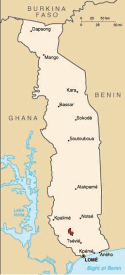 To give you an idea of the parish, I have placed it on a map of Togo it s the small red area in the southwestern part of the country.