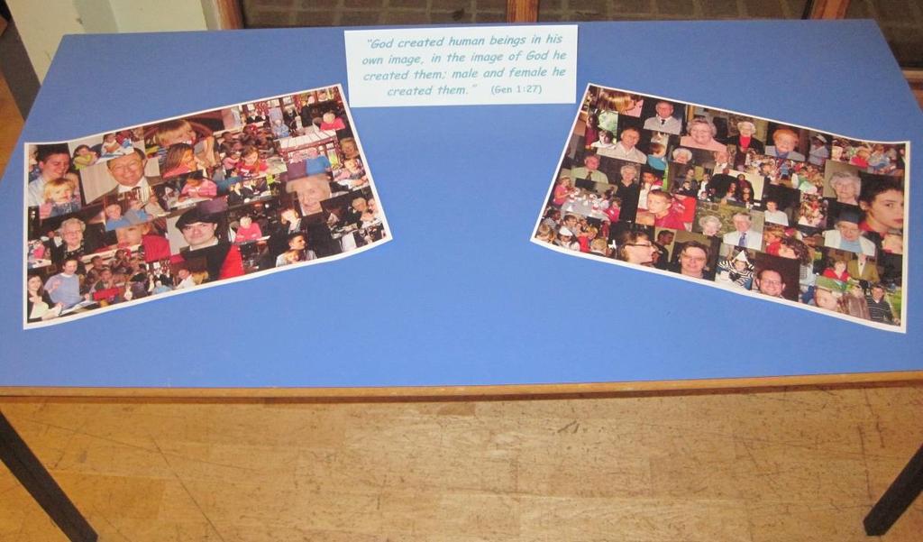 4 Station 2: God created us to be His friends and to look after the earth Items Needed: A table A couple of A3 collages, containing photos of members of the church, placed on the table Card with