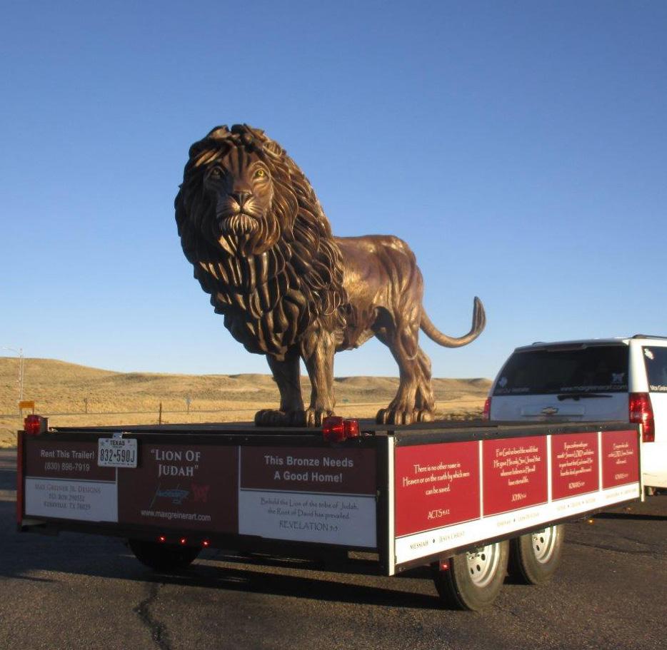 The Greiners hope that churches, missionaries, schools and ministries will use the lion bronze on a special display trailer to win the lost to Christ.