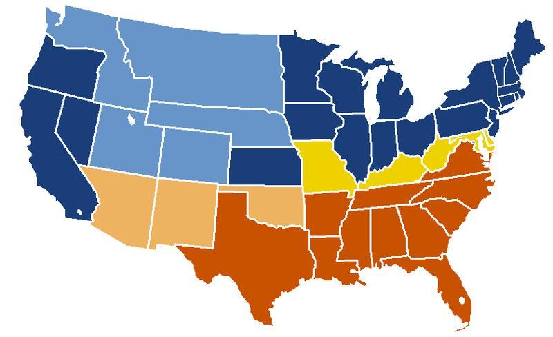 Dark Blue = Union States Light Blue = Union Territories Orange =