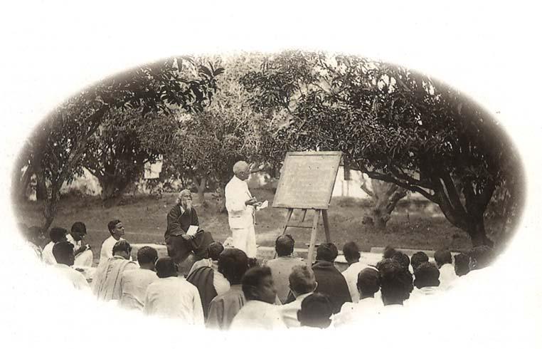 Fig. 10 A class in progress in Santiniketan in the 1930s Notice the surroundings the trees and the open spaces.