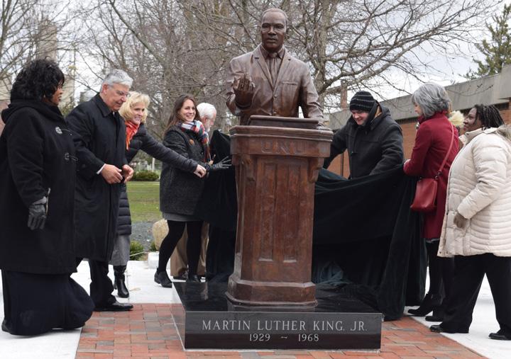 The Martin Luther King sculpture on the campus of Ohio Northern University was unveiled and dedicated during ceremonies Tuesday.
