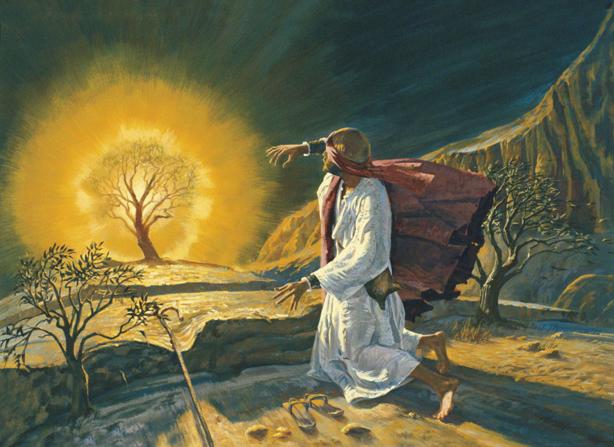 One day, when he was in the desert, Moses heard the voice of God speaking to him through a bush which flamed but did not burn.