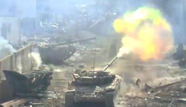 Left: Syrian army airstrikes against ISIS targets in the Yarmouk refugee camp (Euphrates