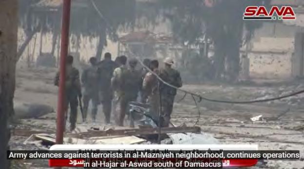 3 Fighting in the Al-Qadam neighborhood Right: Syrian army soldiers in the Al-Madhaniya