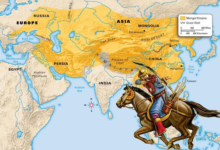Changes Resulting from Mongol Invasions: China Kublai Khan, grandson of Genghis, conquered China; China was united for the first time in 300 years Mongol control over Asia opened China to trade