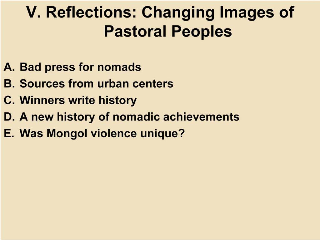 V. Reflections: Changing Images of Pastoral Peoples A. Ba