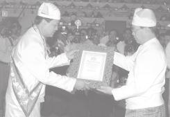 Prime Minister Lt- Gen Soe Win presented certificates of Abhidhaja Agga Maha Saddhammajotika Title to Myanmar Kandy Monastery Sayadaw