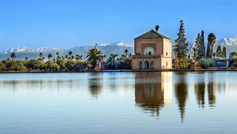The Menara gardens are gardens located to the west of Marrakech, at the gates of the Atlas mountains. They were established in the 12th century (c. 1130) by the Almohad ruler Abd al-mu'min.