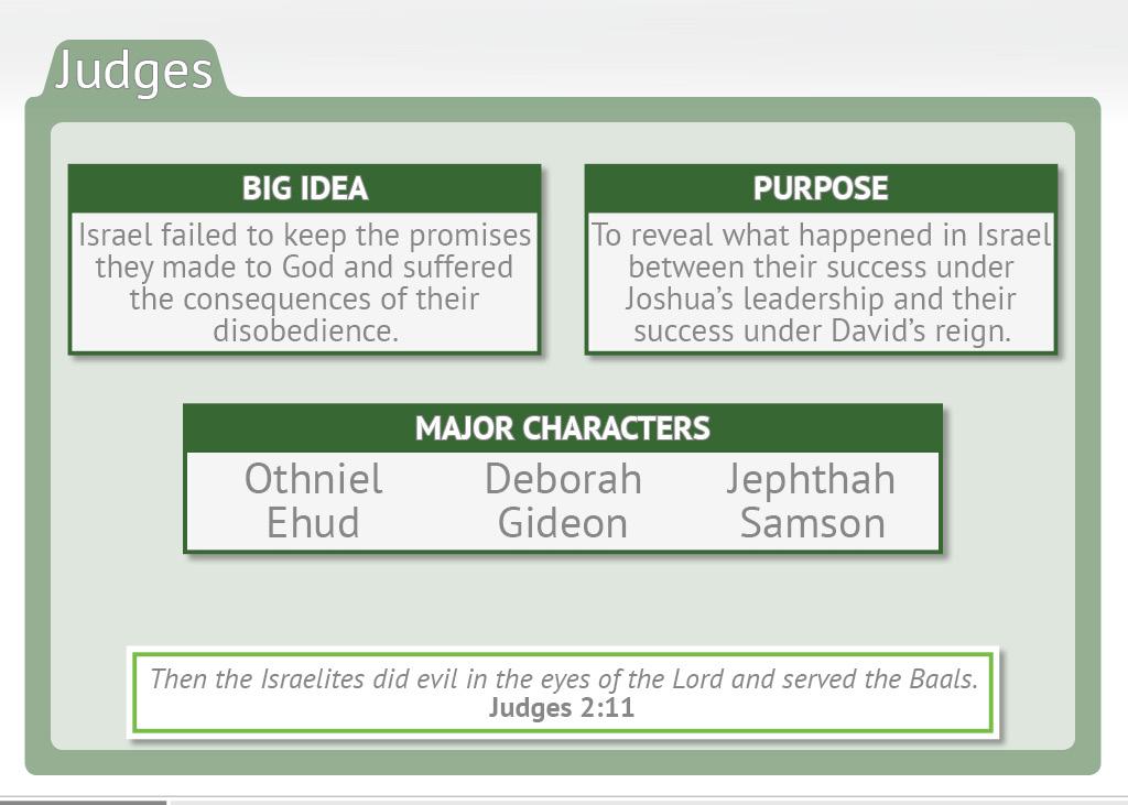 (NIV). The remainder of the story of Judges continues this theme of Israel s disobedience and God s judgments.