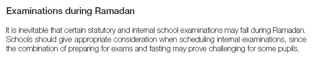 What are the implications of Ramadan on internal and public examinations?