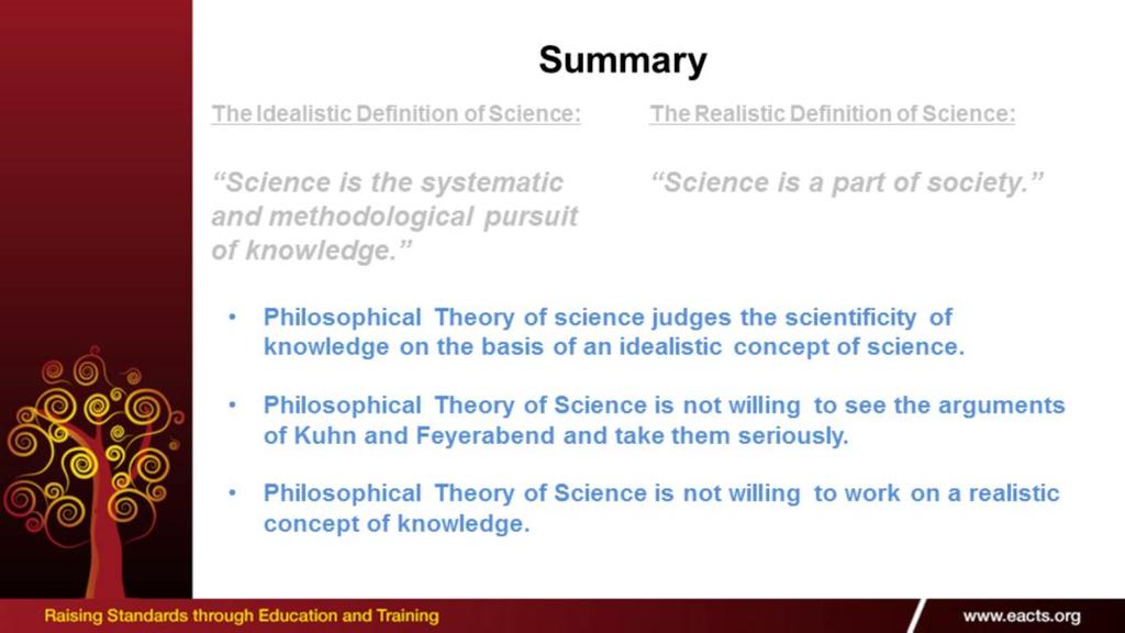 The scientificity of knowledge is judged on the basis of an idealistic concept of science. On the basis of a concept that is not real!