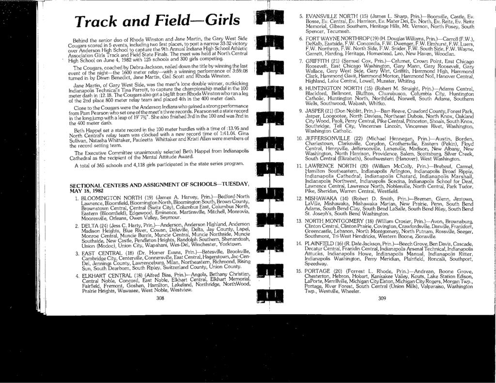 Track and Field-Girls Behind the senior duo of Rhoda Winston and Jane Martin, the Gary Wes! Side Cougars scored in 5 events, including two first places, to P?St a n:rrow 33.