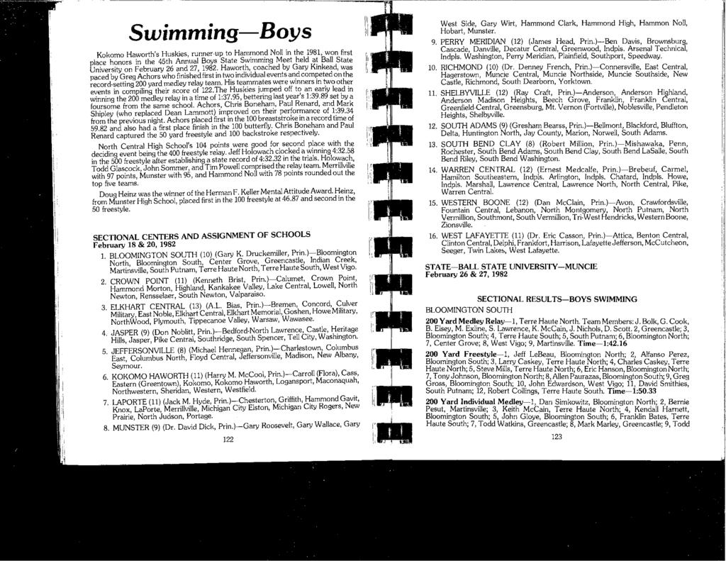 Swimming-Boys Kokomo Haworths Huskies runner-up to Hammond Noll in the 1981, won first place honors in the 45th An~ual Boys State Swimming Meet held a!