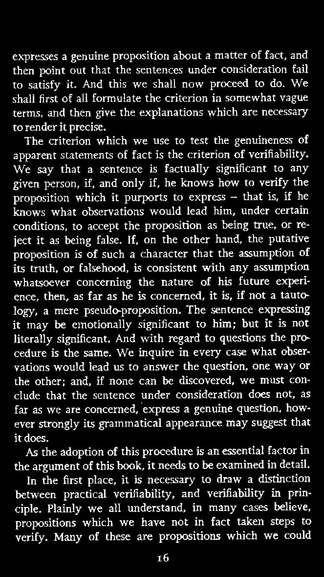The criterion which we use to test the genuineness of apparent statements of fact is the criterion of verifia'qility.