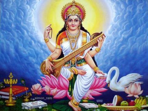 Goddess Saraswati meditated on Radha rani for