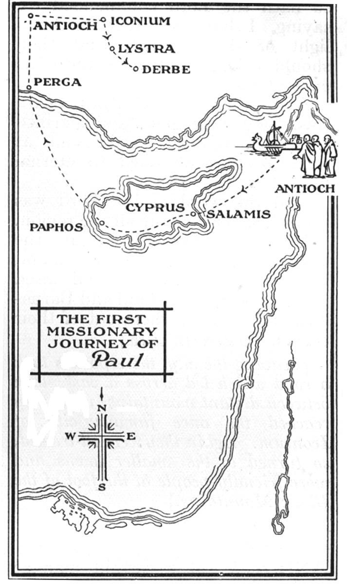 MAP OF PAUL S FIRST MISSIONARY JOURNEY Look at this map of Paul s first missionary journey with Barnabas. They began their mission in.